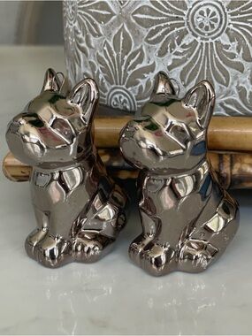 Pair of Metallic Silver French Bulldog Christmas Ornaments 3x2 .